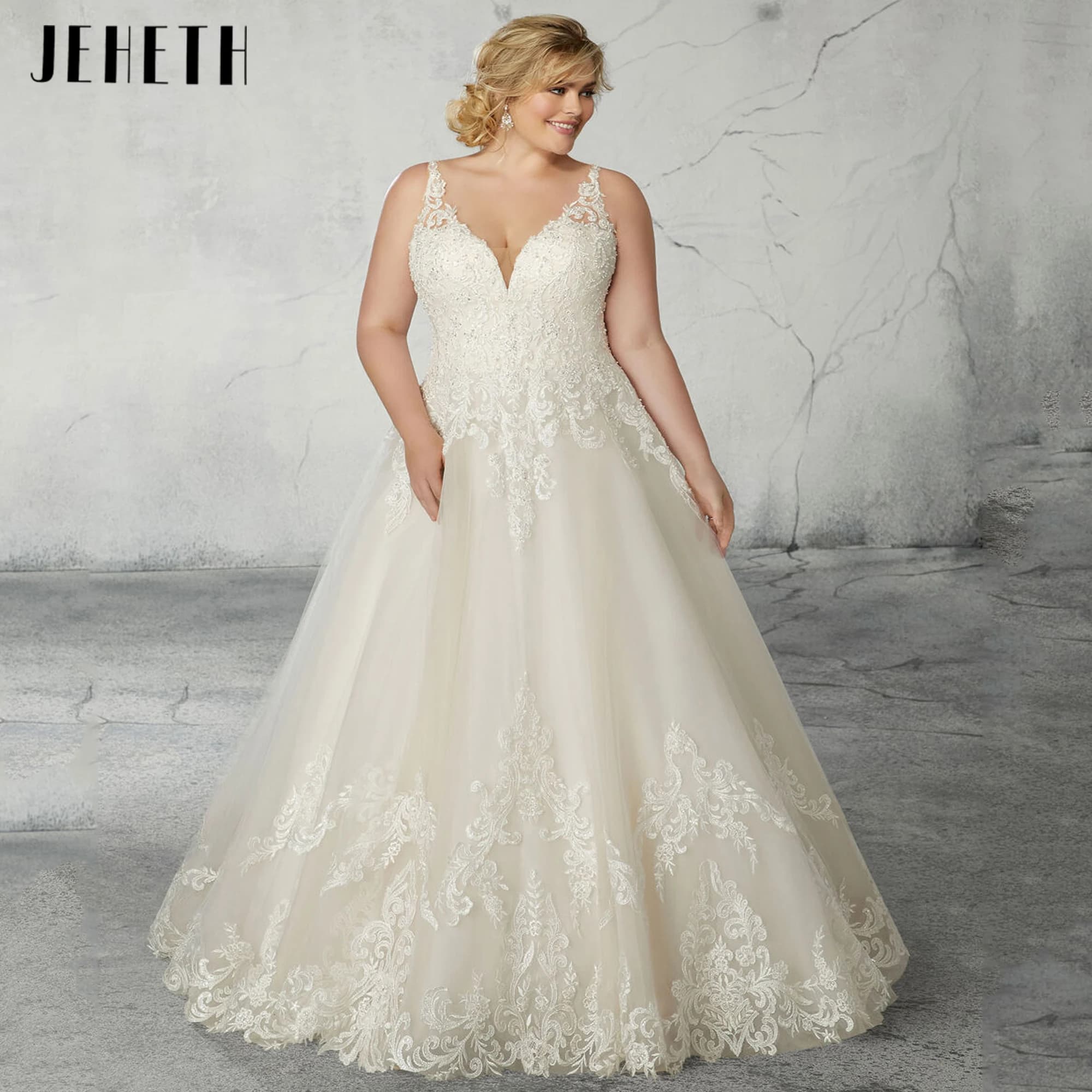 Boho A-Line V-Neck Plus Size Wedding Dresses Lace Appliques Bride Dress Sleeveless Button Bridal Gowns New Vestidos Customized