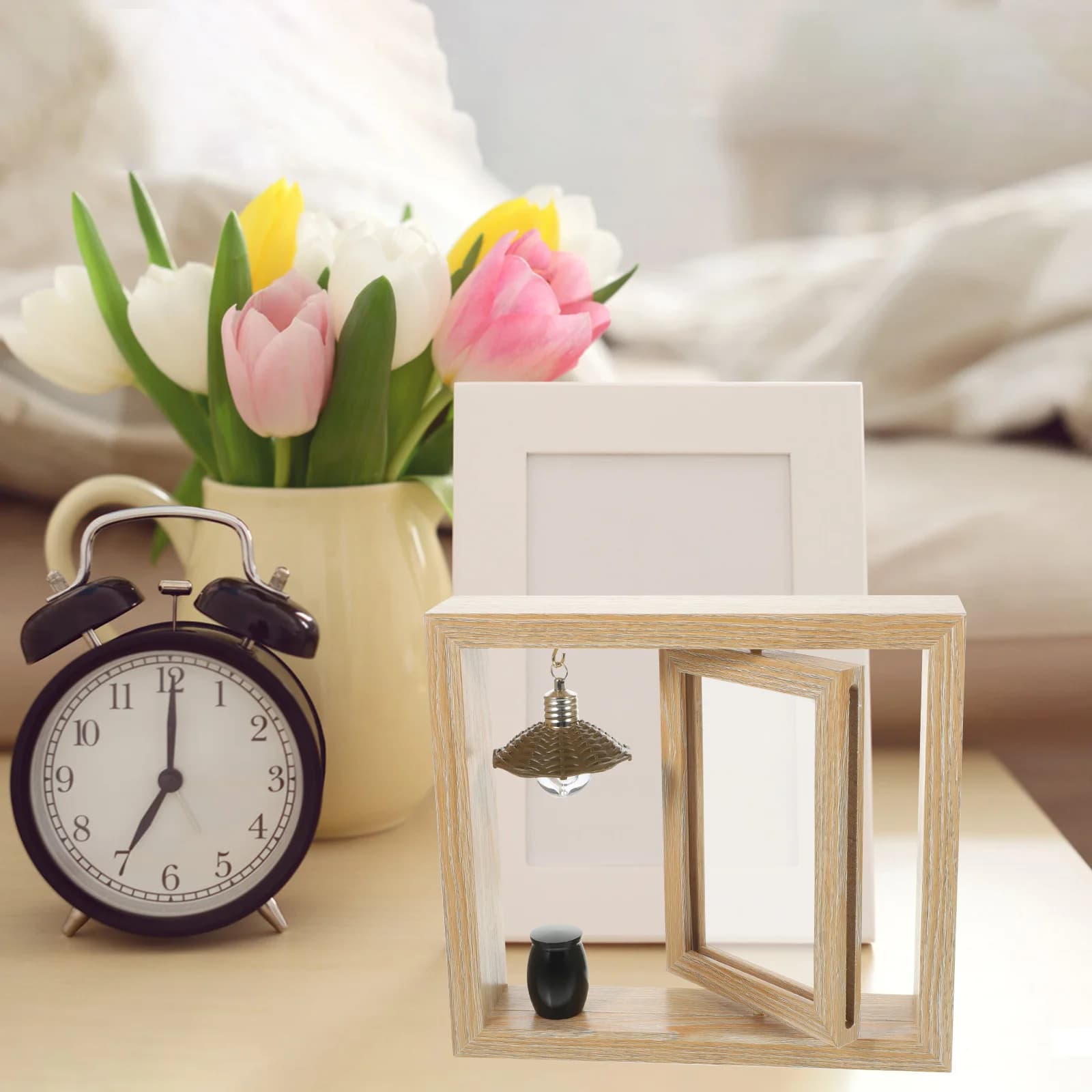 1 set Rotating Photo Frame With Ash Urn Wooden Memorial Picture Frame For Pets Dogs Cats Loss Desktop Display Home Decor Gift