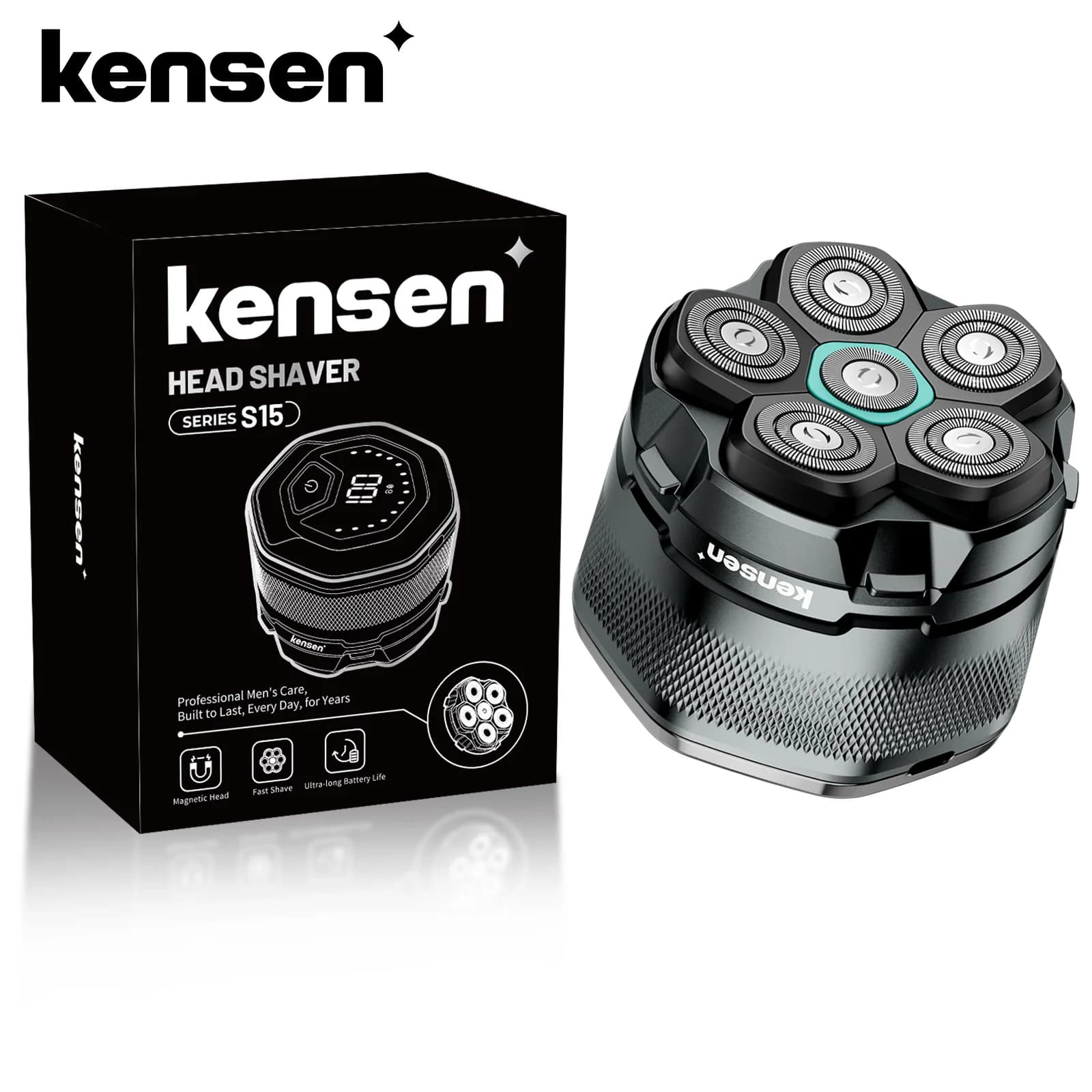 KENSEN Electric Razors for Men Bald Magnetic Razor 6D Barba Trimmer USB Rechargeable Display LED Razors for Waterproof Shaving
