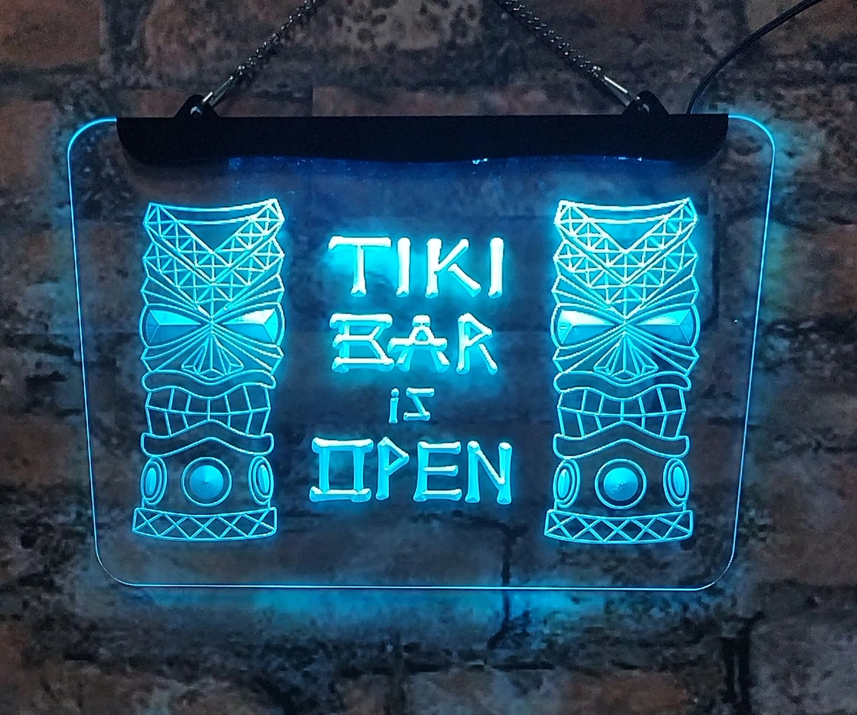 Open Tiki Bar Club neon sign Acrylic board home decoration Interior wall art Blue red 20*30 for rooms, stores and party gifts