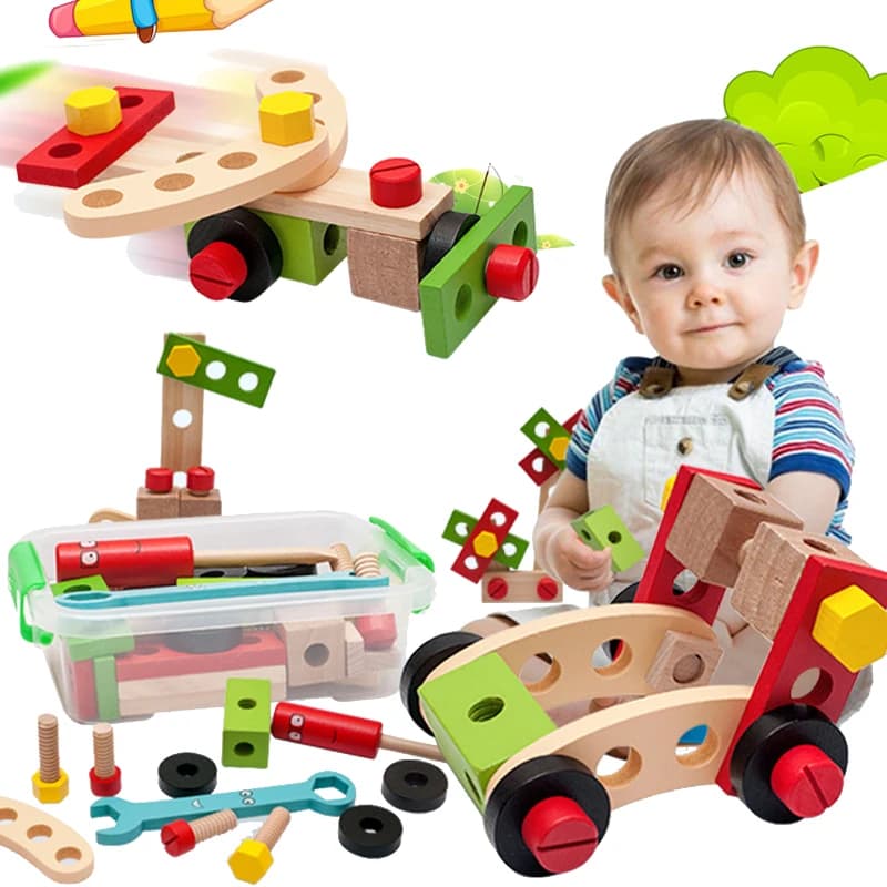 Dado in legno Vite Smontaggio Cassetta degli attrezzi Giocattoli Simulazione Riparazione Strumento da falegname Creativo Fai da te Giochi di finzione Set per bambini