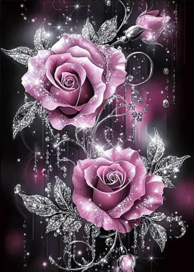 Sparkling Purple Rose 5D Diamond Painting, Cross Stitch, Mosaic Kit - Glitter Crystal Floral Luxury Art DIY Wall Decor