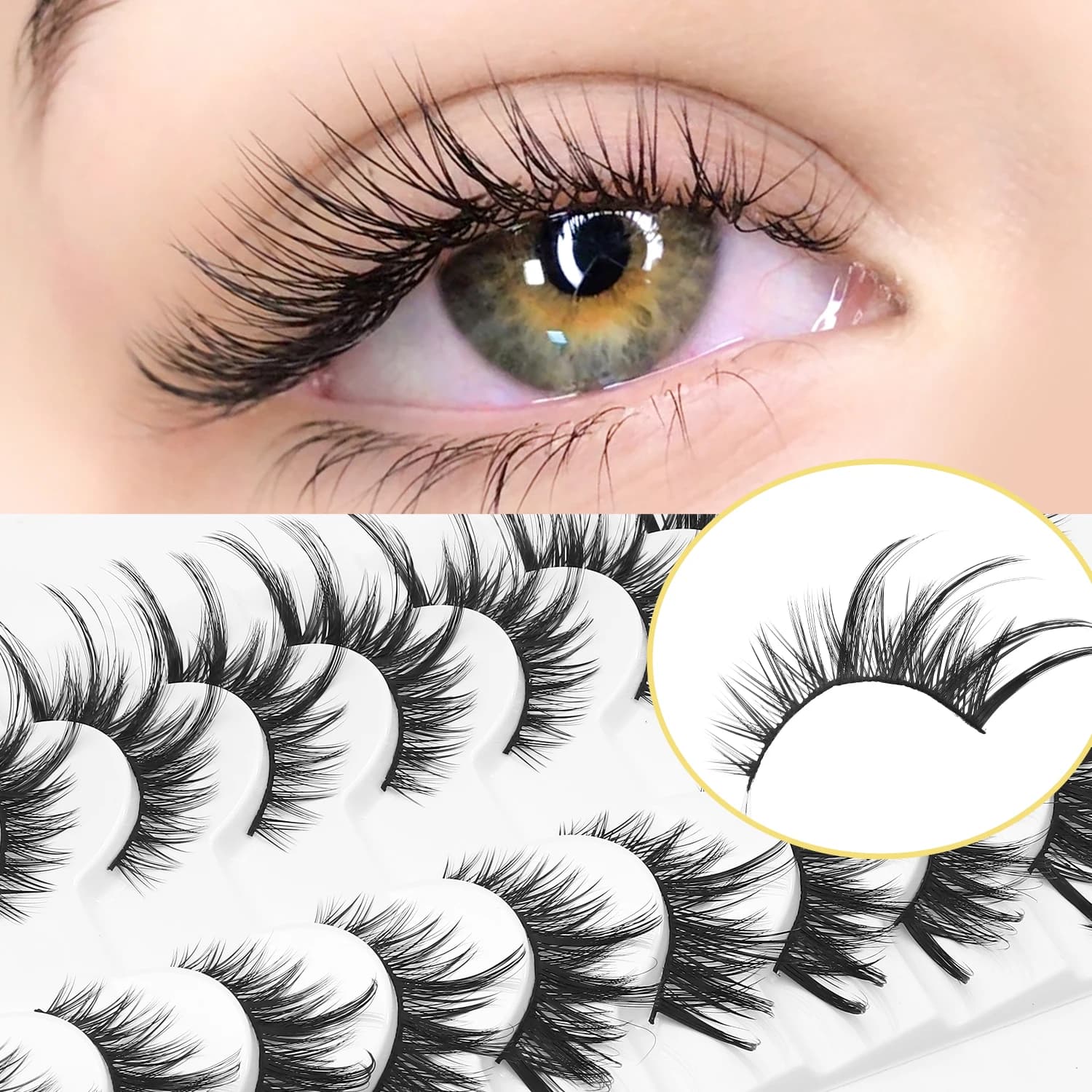 10 paia di ciglia finte 3D in visone sintetico, soffici e spesse, riutilizzabili, con punte allungate, lunghezza 10-15 mm, aspetto drammatico ed espressivo, adatte per principianti