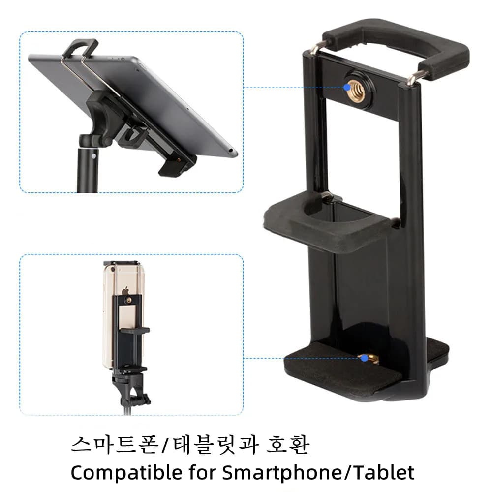 Supporto per clip per selfie con staffa per morsetto per montaggio su treppiede da 1/4" universale per tablet 2 in 1