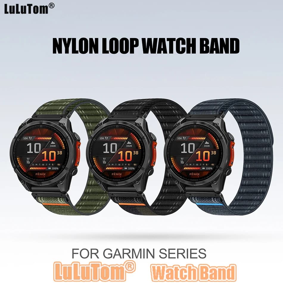 Cinturino Sportivo in Nylon con Chiusura a Strappo per Orologi Garmin Fenix 8 7X Pro 6X Enduro 3, Cinturino in Velcro per Garmin Tactix 7Pro Instinct 2X 22/26mm