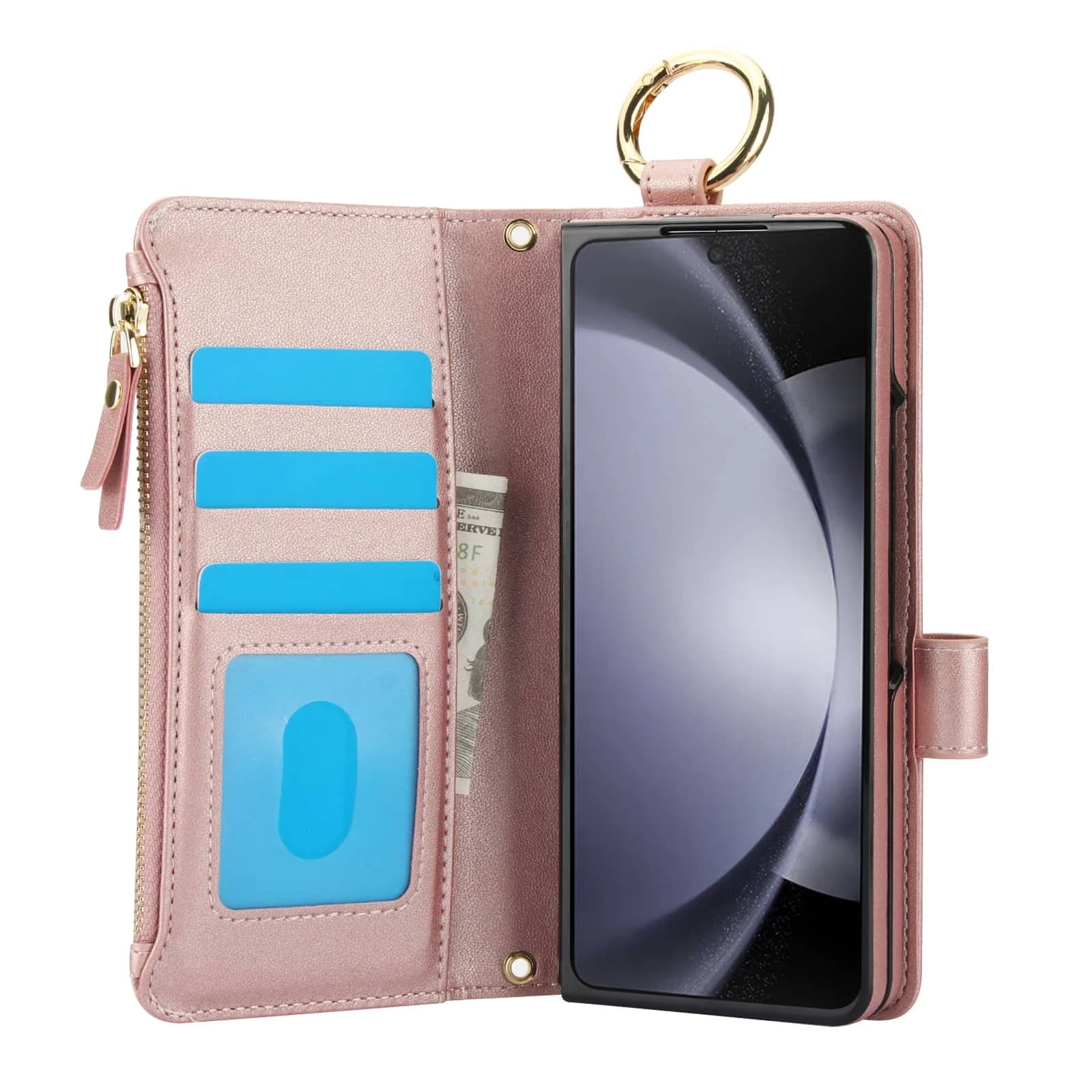 Custodia a portafoglio per Samsung Galaxy Z Fold 7, porta carte con cerniera con blocco RFID, custodia protettiva antiurto Flip Folio Book