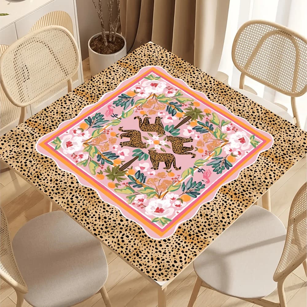 IKAMA Leopard Tropical Flower Mahjong Pad Anti Slip Silent Foldable Rubber Chess Mat Waterproof Outdoor Party Game Table Cover