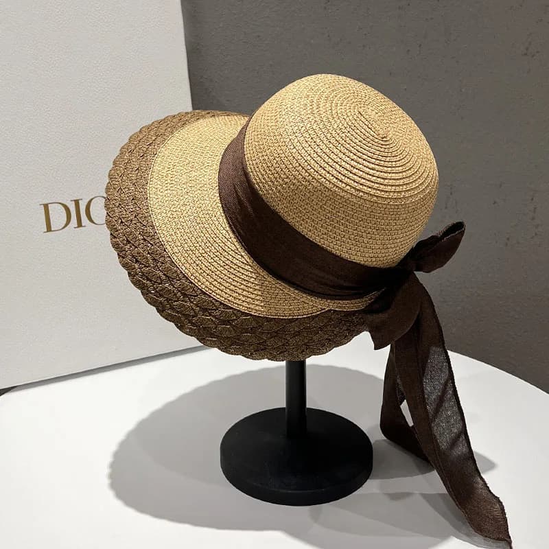 DONGYUN006 Summer Women Casual Straw Hat New Lady Girl Casual Large Wide Brim Paper Sun Hat Bowknot Panama Cap for Holiday