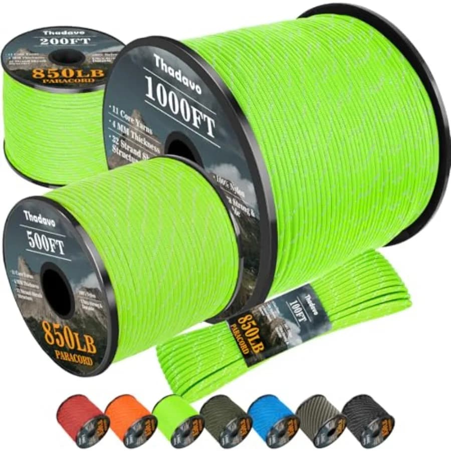 Corda Paracord Riflettente 850Ib, 50/100/200/500/4MM, Cavo Paracadute a 11 Fili, Cordino Paracord per Tenda, Campeggio