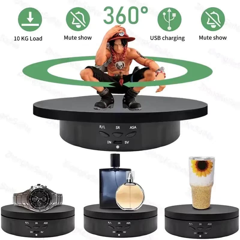 Motorized rotary mirror display, 360-degree turntable, jewelry port, USB power supply, rotating shots, three speeds