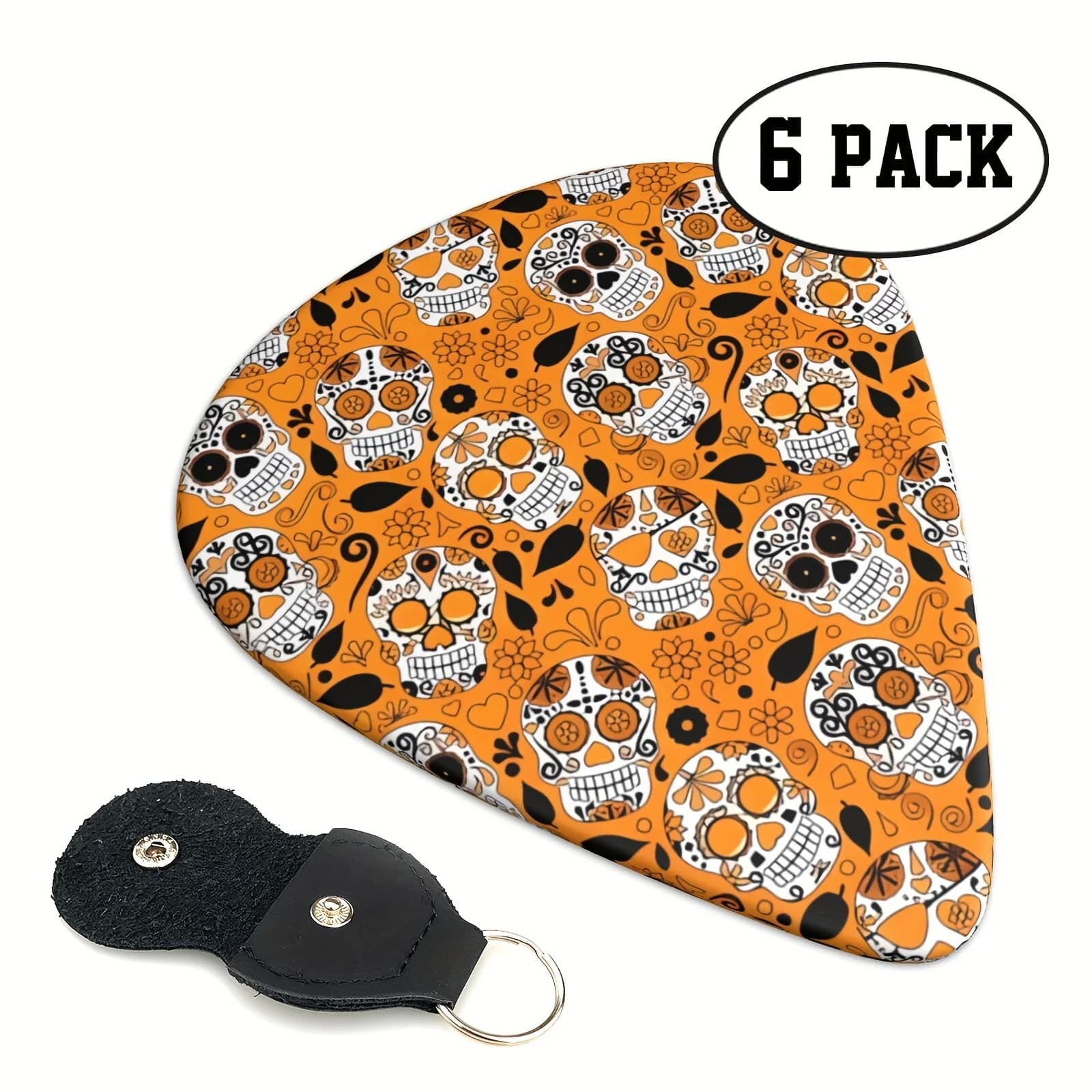 6 pcs PVC Guitar Picks With Pu Carrying Pouch set , Double-sided printing ，For ukulele，Electric ，Acoustic Guitars, Ideal Gift