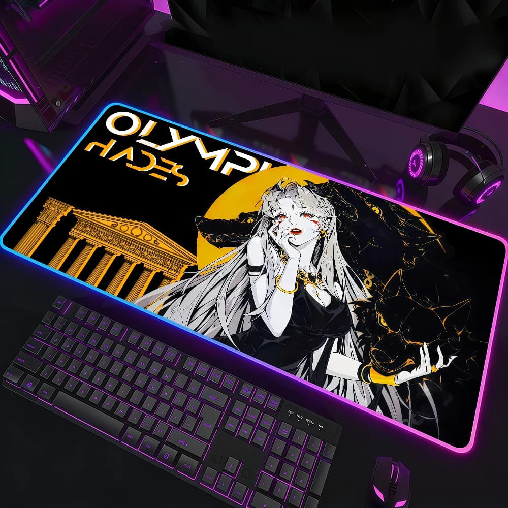 Tappetino per mouse O-Olympus Series Zeus Hades Poseidon Ares RGB Led Gaming per camera da letto, ufficio, scrivania, tappetino antiscivolo, impermeabile, grande