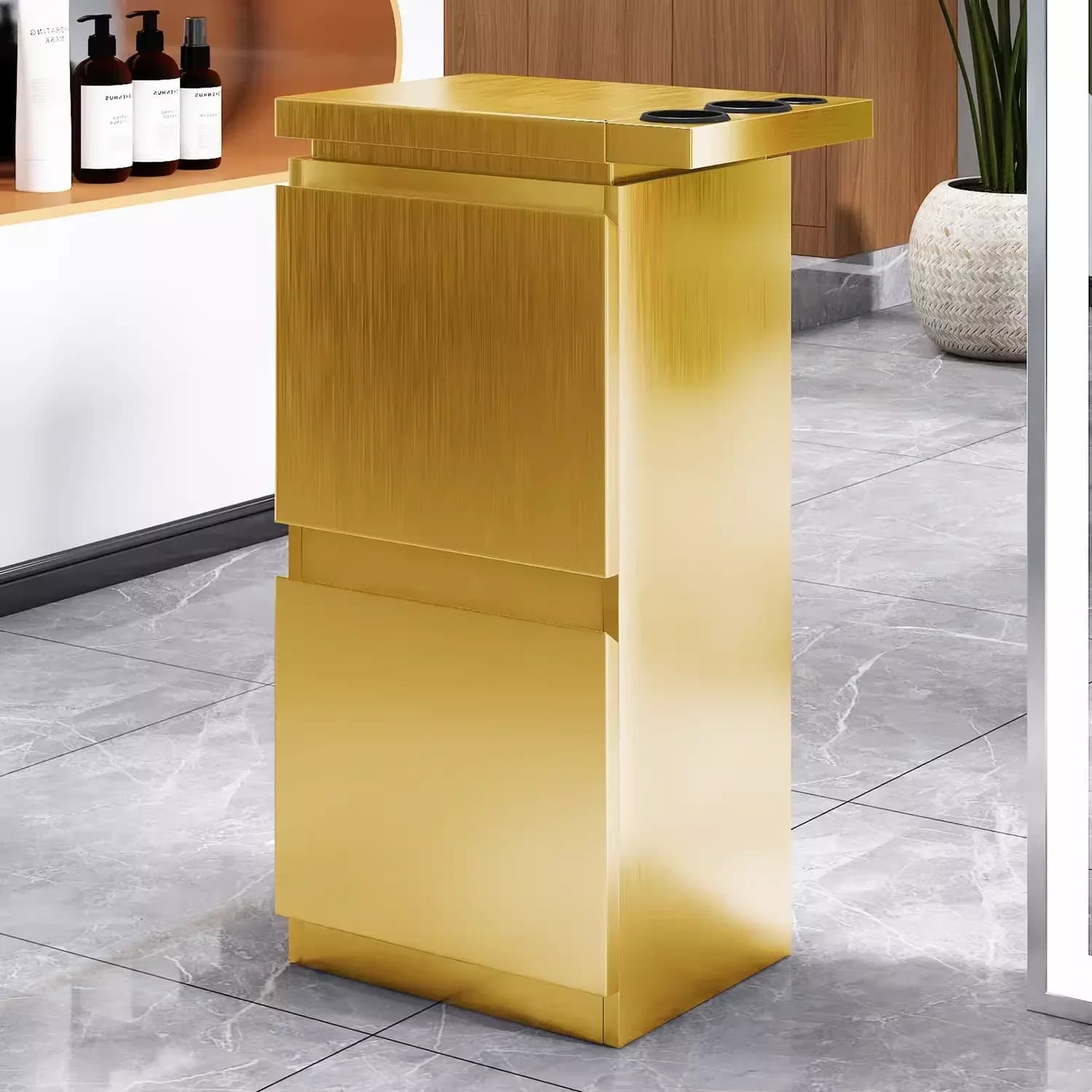 Carrello per attrezzi da salone Galvanotecnica in acciaio inossidabile con cassetto 4/6 e supporto per asciugacapelli