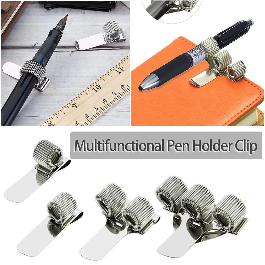 Stainless Pen Holder Adhesive Pen Clip Protective Case for Notebook Clipboard with Spring Loops For Apple iPhone Pencil Holder
