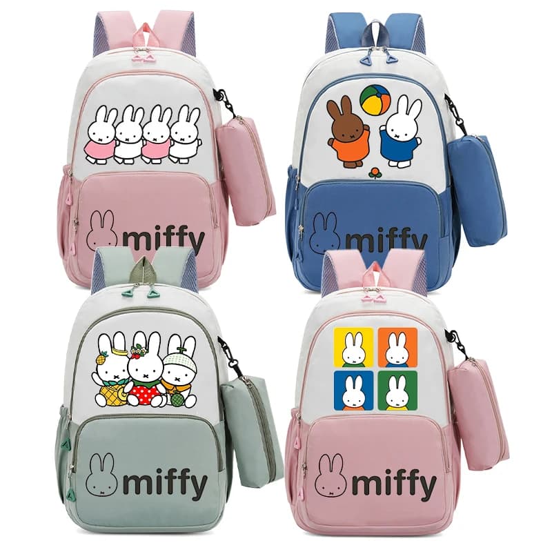 2PCS Miffys Backpack Pencil Case Set Boys Girls Cute Anime Figure Schoolbag Student Fashion Large Capacity Bookbag Stationery