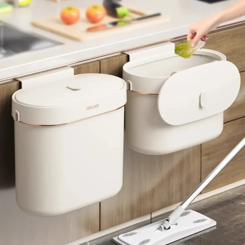Wall Mounted Trash Can with Lid for Kitchen Bathroom Toilet Household Food Waste Basket New Storage Bucket Special Seam