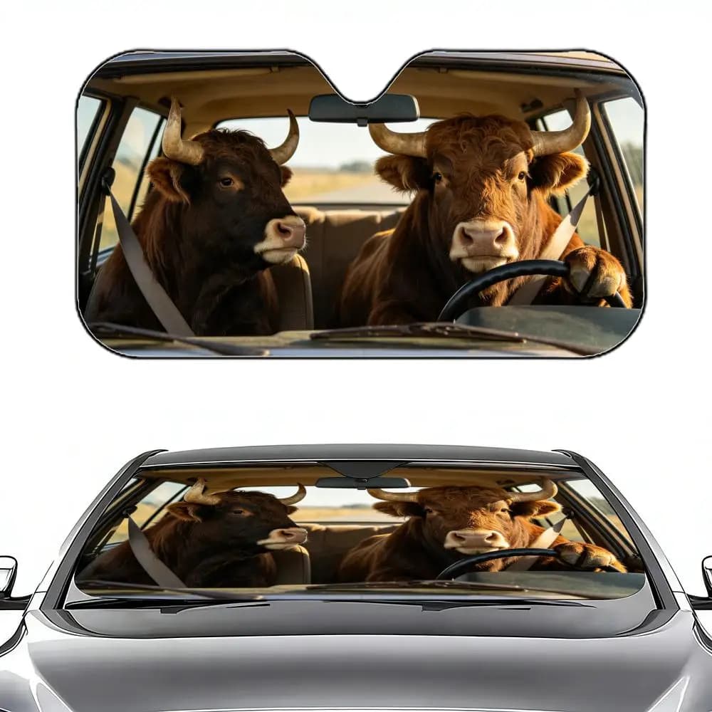 Parasole Auto Retrattile Divertente a Forma di Toro, Protezione UV per Parabrezza e Finestrini Auto