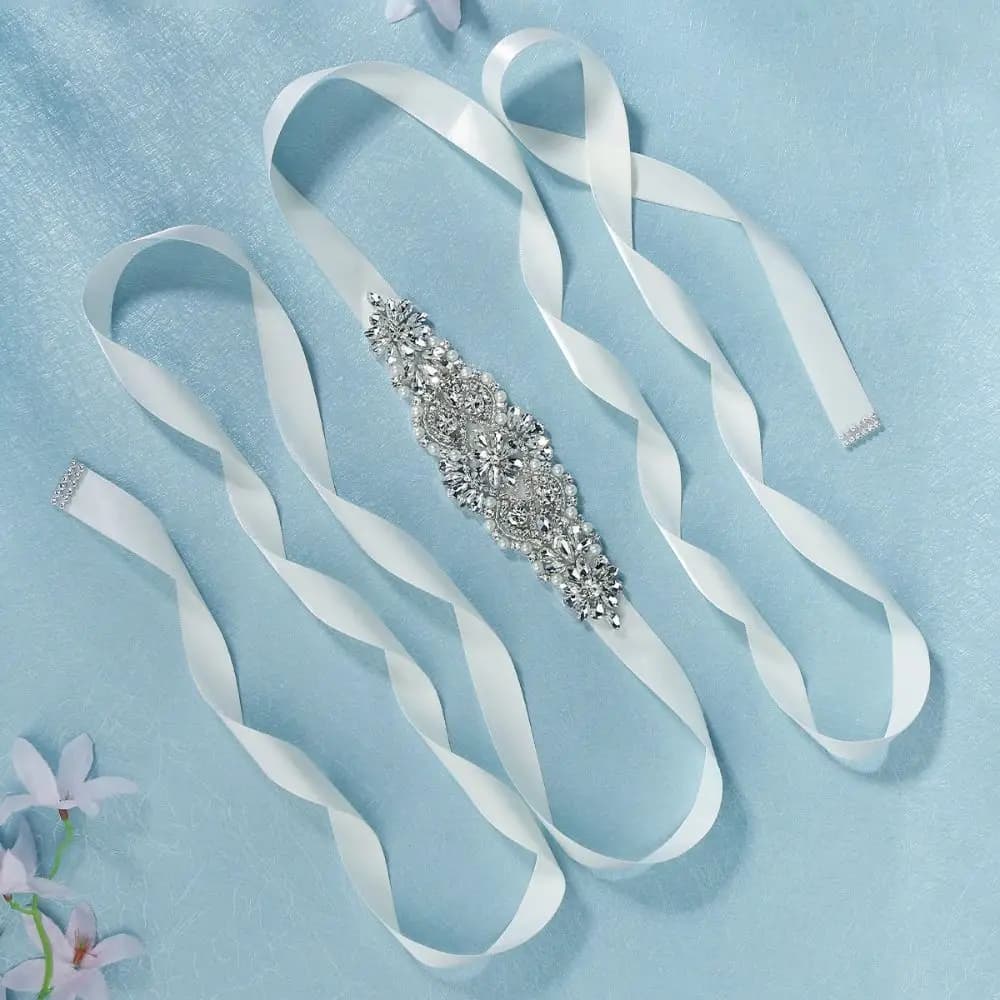 Sweet Silver Wedding Rhinestone Belt Satin Crystal Pearls Bridal Belt Dresses Accessories Prom Dress Belt Prom