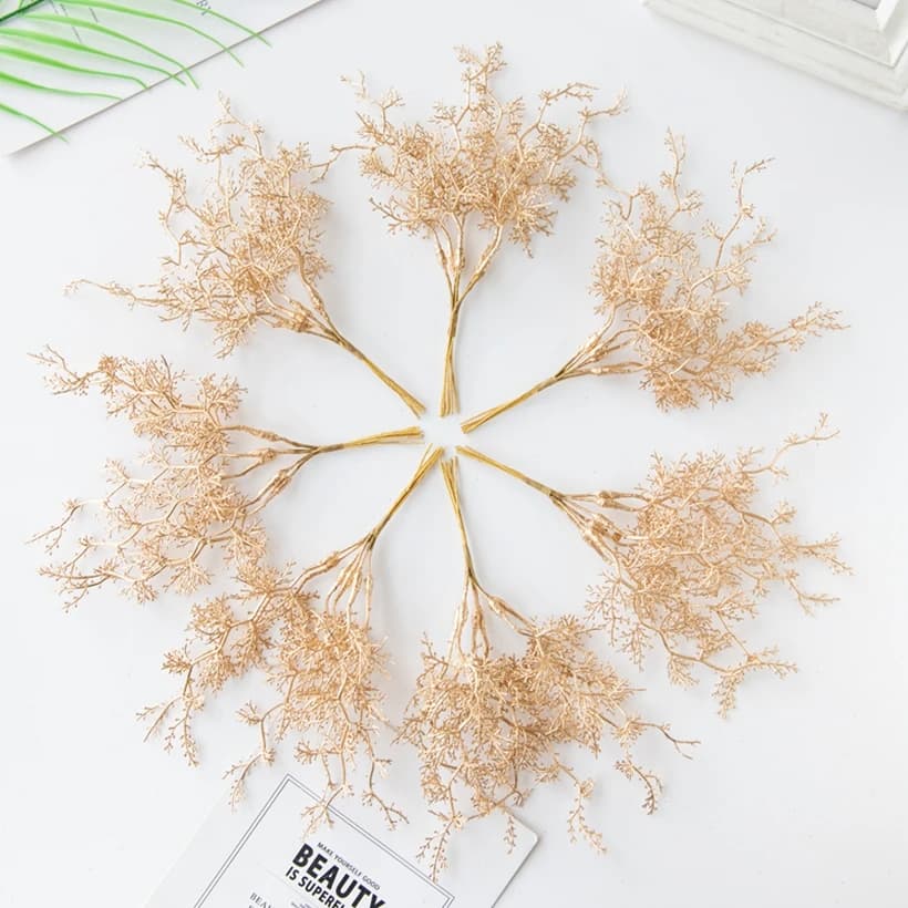 6Pcs/bundle Artificial Plant Golden Silvery Fake Branch Christmas Tree Wreath Accessory Home Balcony Landscape Wedding Decor Diy