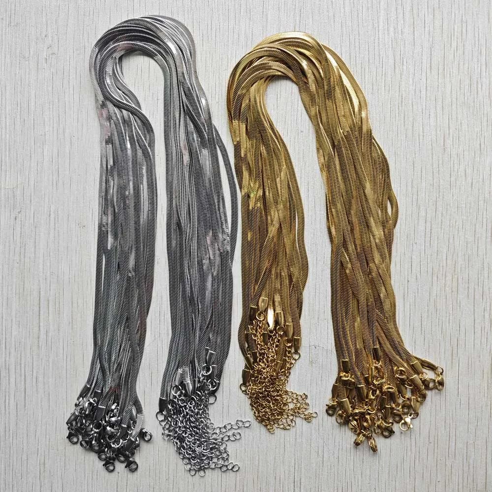 Catene con lama in acciaio inossidabile da 3 mm 4 mm Collane 40 cm 45 cm + 5 cm con chiusure a moschettone Accessori per gioielli che fanno all'ingrosso 12 pezzi