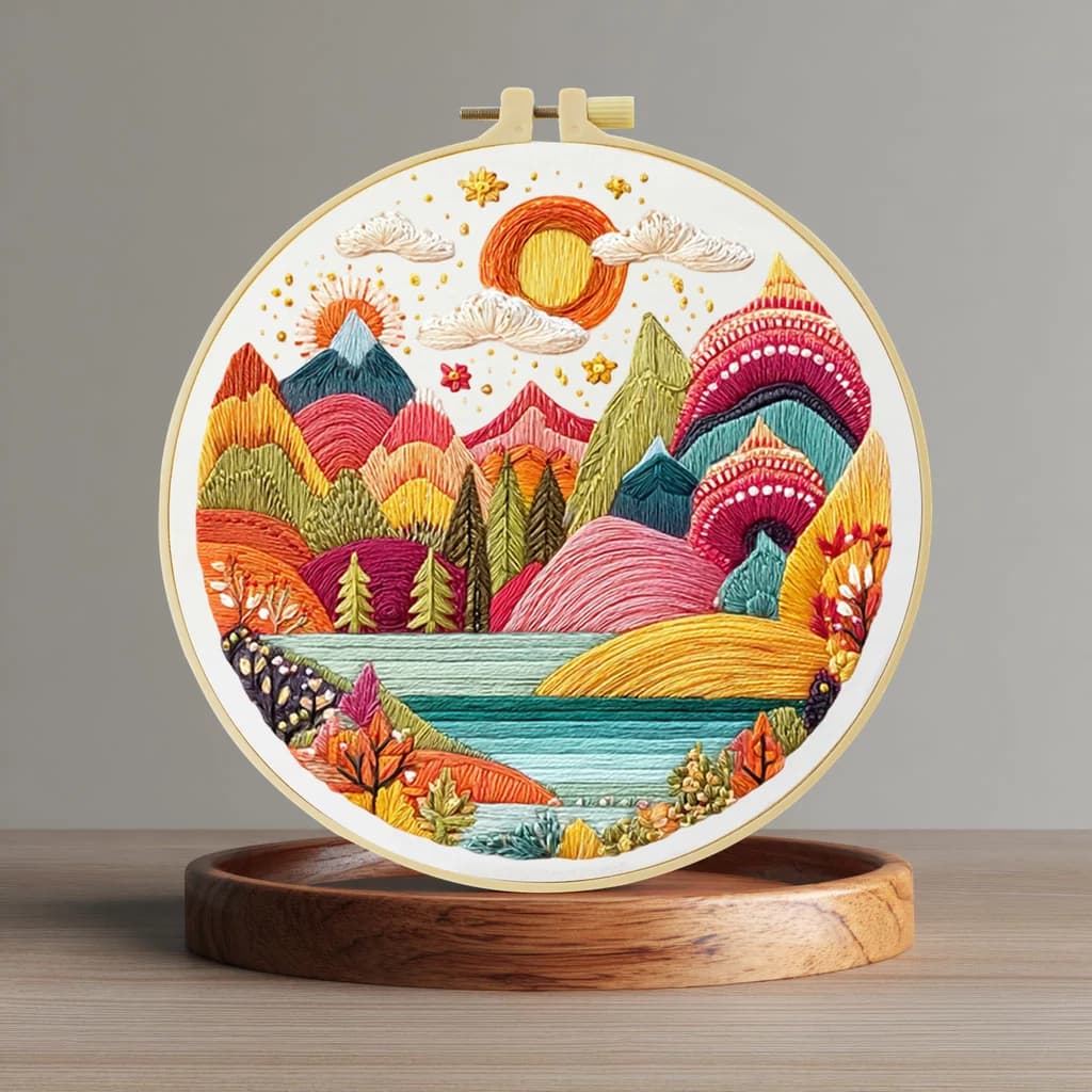 Kit per Principianti di Ricamo Paesaggistico Colorato 20X20CM/15X15CM, Arte del Ricamo a Punto Croce Fai-da-Te per Regalo