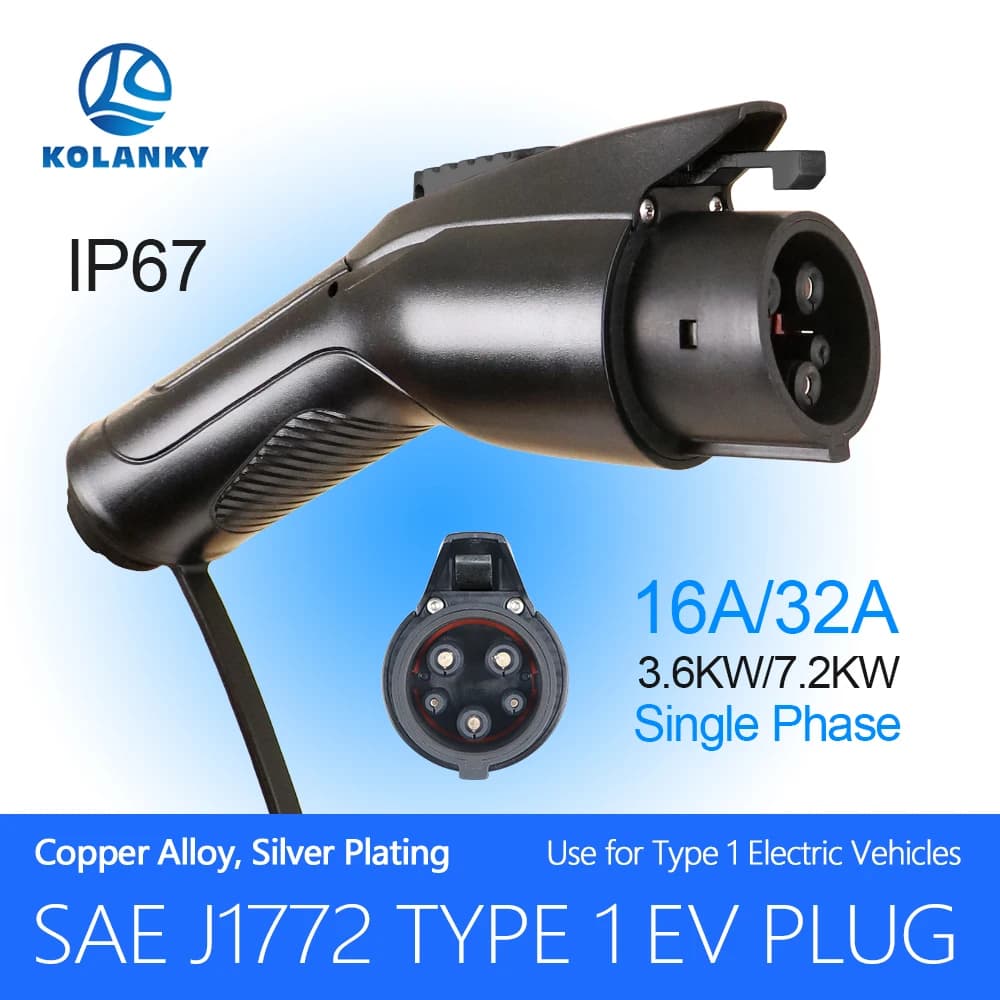 Kolanky Ev Battery Charger Adapter Type 1 EVSE SAE J1772 Converter 16A 3.6kw 32A 7.2kw Electric Car Vehicle Holder