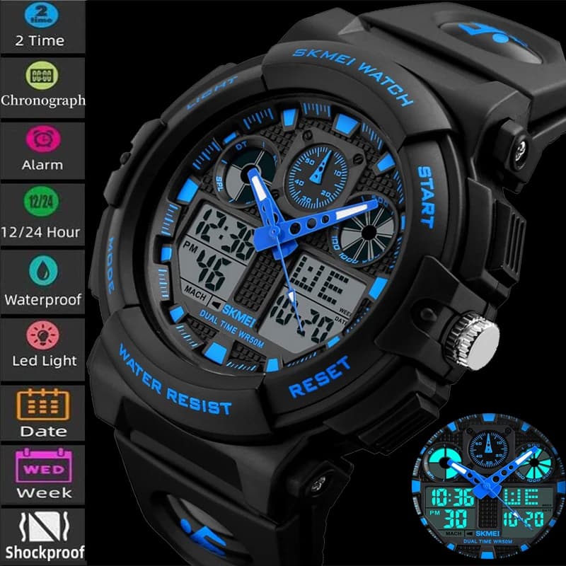 2017 new SKMEI men's sports watches double display digital quartz watch for men waterproof casual electronic wristwatch