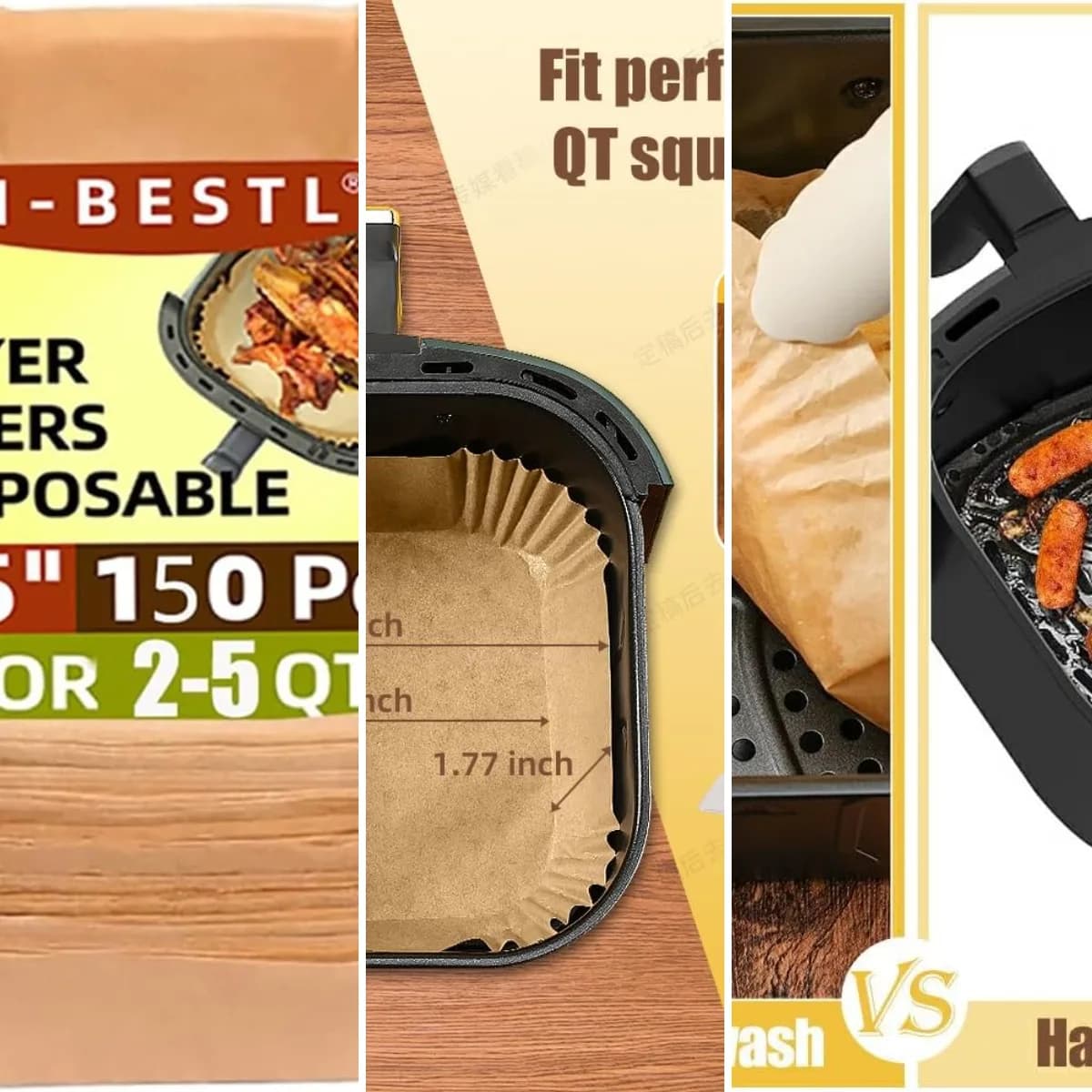 7.5 Inch Air Fryer Parchment Paper Liners Square,150 Pcs Non-stick &Oil-proof Air Fryer Liners Disposable for 2-5 QT Frying,Baki