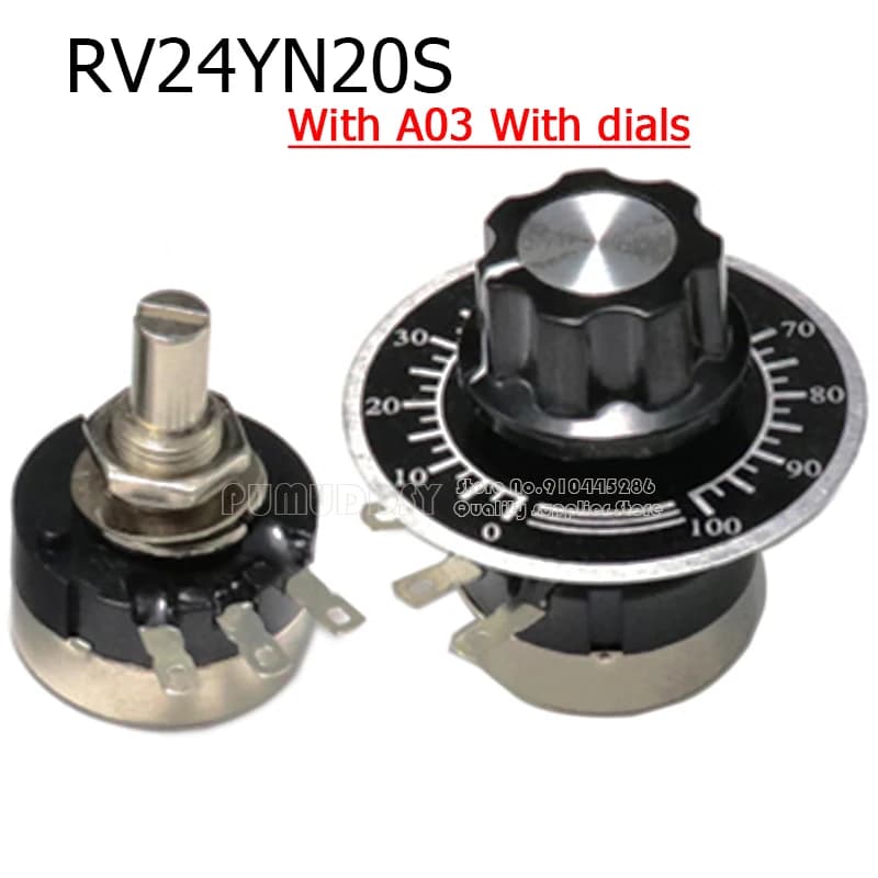 1 set (3 pezzi) RV24YN20S 1K 2K 5K 10K 50K 100K 500K Ohm Potenziometro conico rotativo a pellicola di carbonio a giro singolo con quadrante a manopola A03