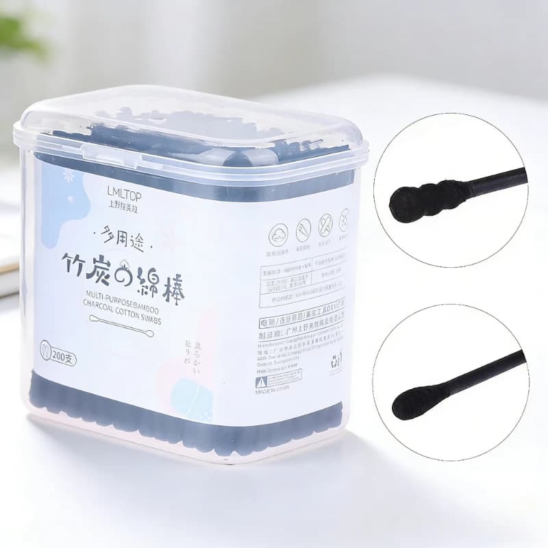 Bamboo Charcoal Cotton Swab Dual-purpose 2-in-1 Black Degreasing Cotton Swab Household Disposable Cleaning Product