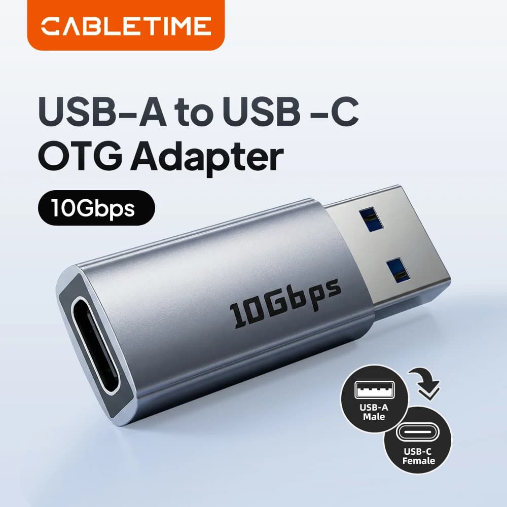 CABLETIME 10Gbps USB 3.2 Gen 2 USB A To Type C Adapter Charging & Sync Converter for Mobile Phones Laptops Tablets