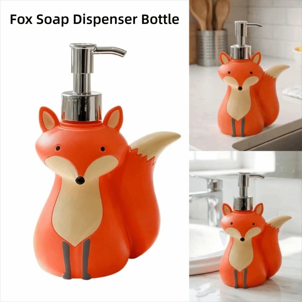 Dispenser di Sapone a Forma di Volpe, Bottiglia Decorativa Ricaricabile con Design Animale, Flacone per Disinfettante Mani Stile Cartone Animato
