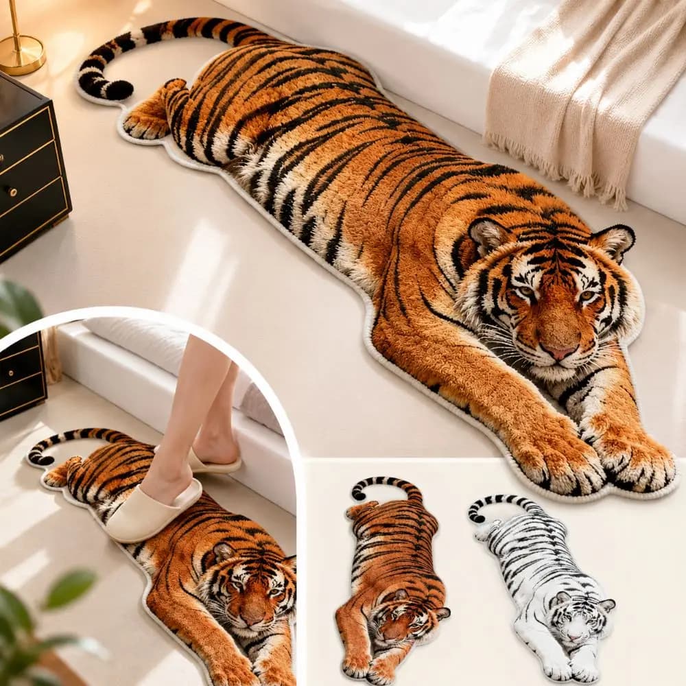 Unique 2D Flat Tiger Bedroom Carpet Water-absorbing Abrasion-resistant Bedside Rug Lifelike Non-slip Doormat Home Decor