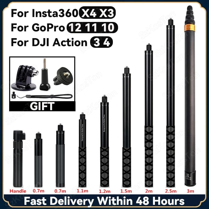 Per Insta 360 X5 X4 X3 Selfie Stick per DJI Osmo Action 6 5 4 Go Pro 13 12 11 10 9 Fotocamera sportiva Alluminio Selfie Stick Accessorio