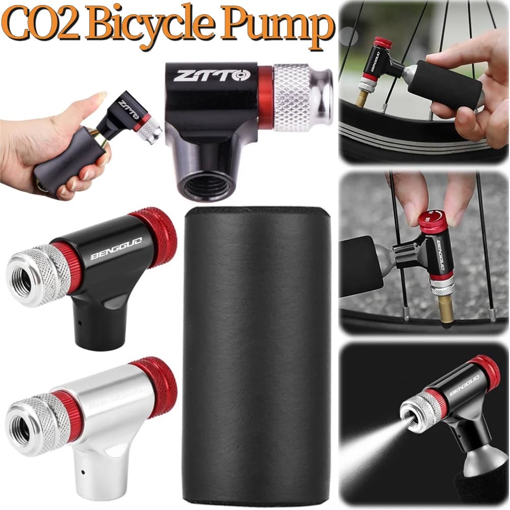 Gonfiatore per pneumatici per biciclette CO2 Pompe per CO2 Testa di gonfiaggio Strumento per pompa per pneumatici per bici in lega di alluminio Mini iniettore di CO2 per bici Accessori per ciclismo
