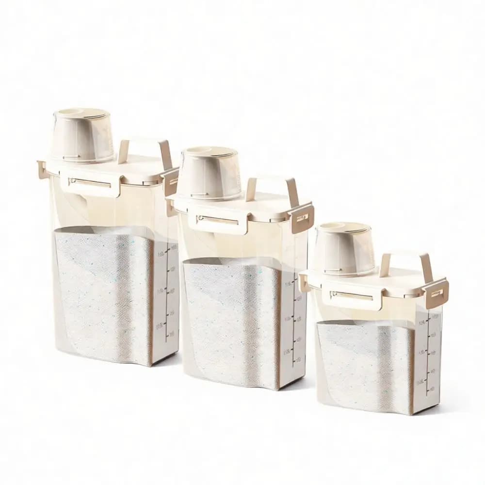 Efficient Laundry Powder Storage Jar Detergent Dispenser Plastic Organizer For Soap Beads Home Bathroom Accessory