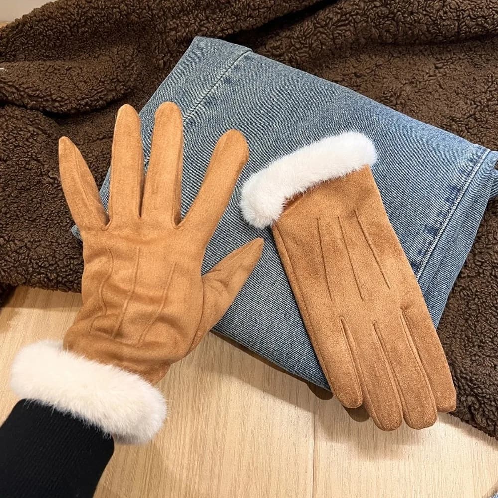 Polyester Lining Touch Screen Gloves Warm Insulation One Size Fleece Lined Gloves Cuff Full Finger Gloves For Cycling