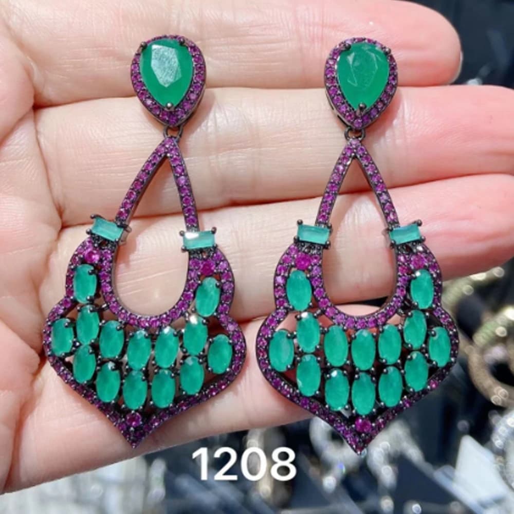 Orecchini con zirconi cubici per donna, graziosi gioielli per feste e uso quotidiano, orecchini pendenti verdi, fucsia, rosa