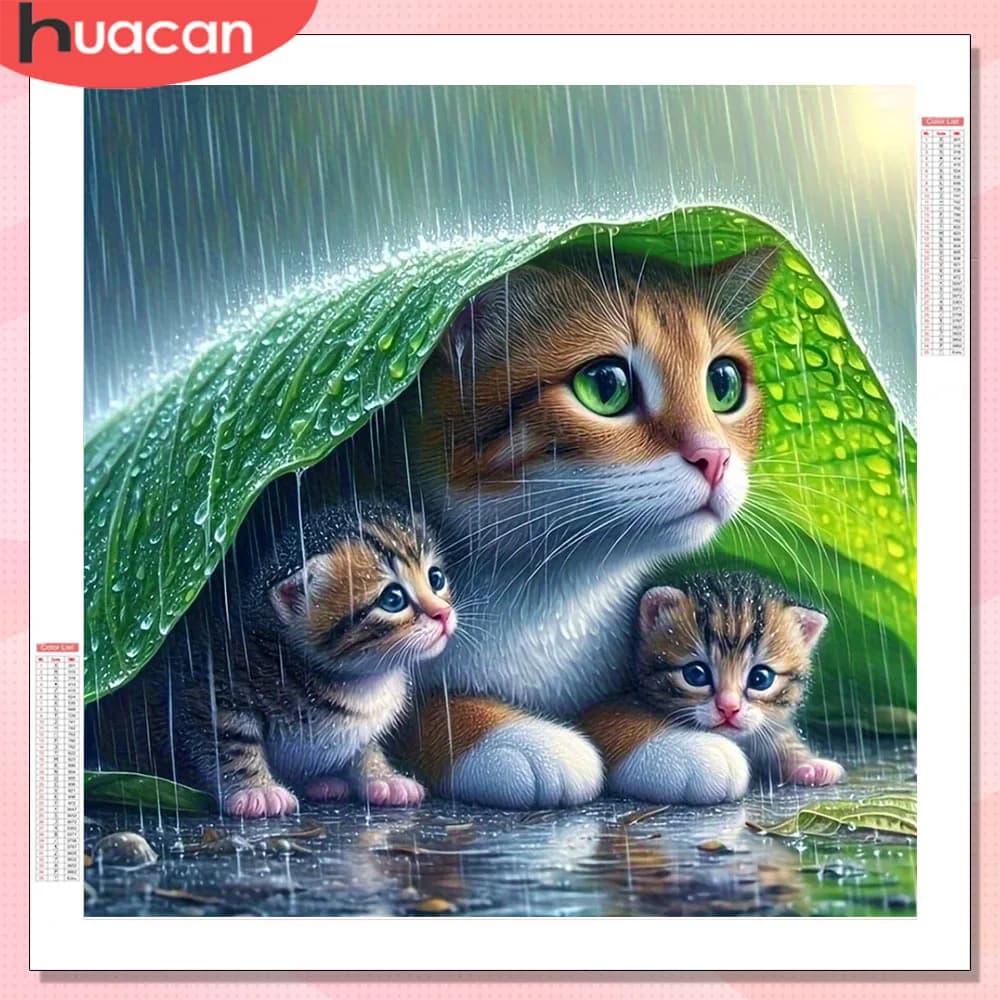 HUACAN Mosaico di Diamanti 5D Gatto Animale Punto Croce Fatto a Mano Kit Completo Pittura Diamantata Immagine di Strass Decorazione Casa