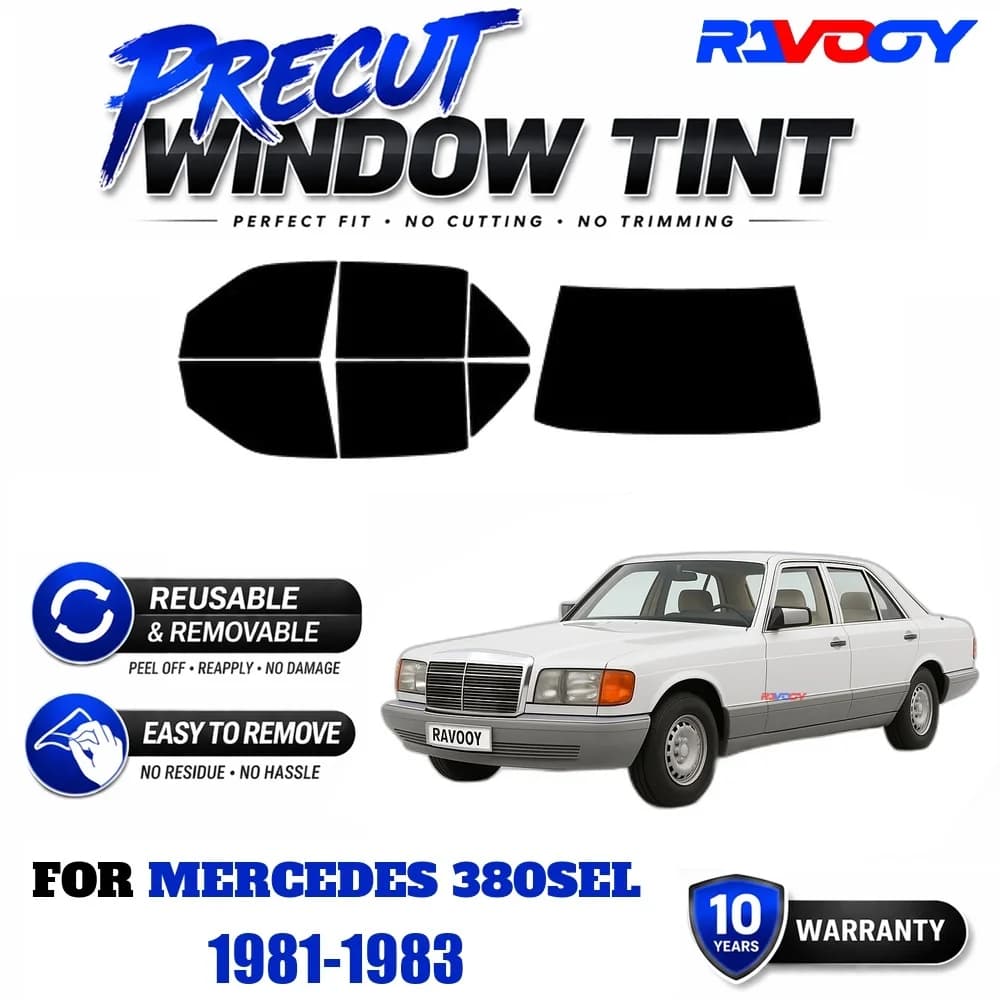 RAVOOY Precut Window Tint, Reusable Removable EPU Film, Custom Fit for Mercedes 380SEL 1981-1983, UV Heat Protection