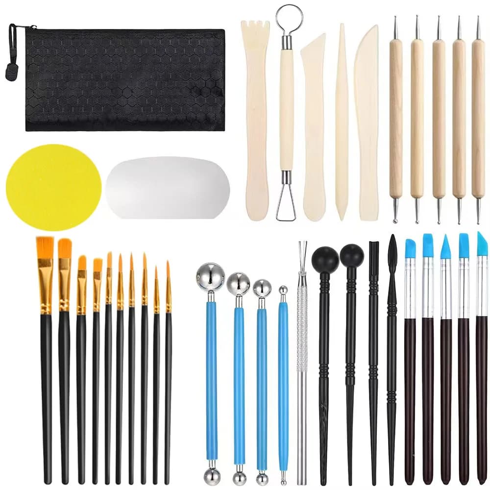37Pcs Air Play Dough Sculpture Tool Clay Shaping Molding Crafting Tools Art Supplies Arcylic Painting Brushes Ceramics Tool Kit