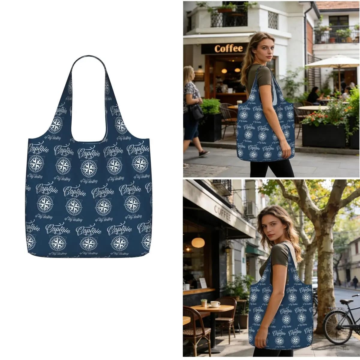 Nautical Compass Captain Anchor Boat Shopping Tote Bag Canvas Large Capacity Shoulder Bags Shopper Grocery Handbag for Women