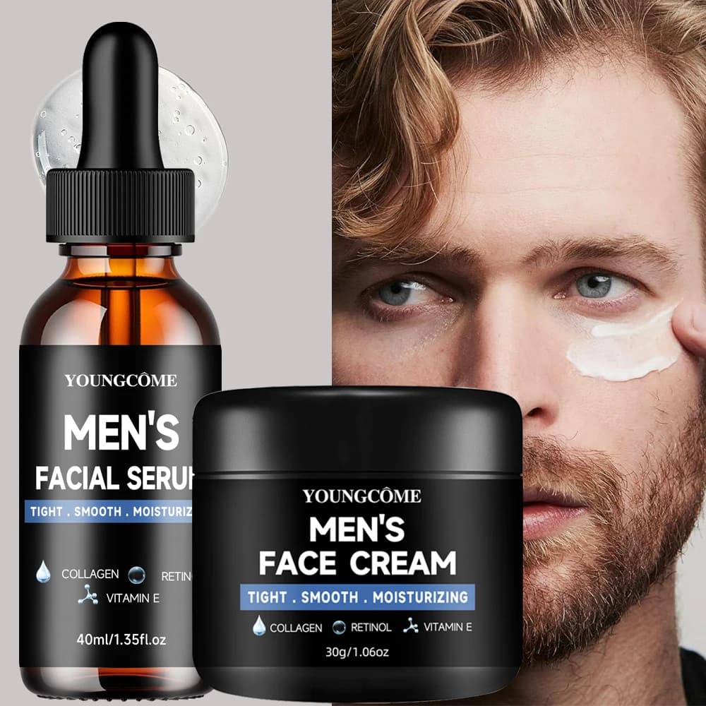 YOUNGCOME Men's daily routine set with serum and moisturizing with collagen, retinol and vitamin E for all skin types