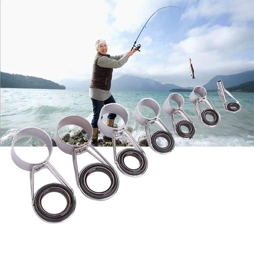 Accessori telescopici con punta di riparazione in acciaio inossidabile di 7 dimensioni Guida per asta ad anello da 7 pezzi Pesca