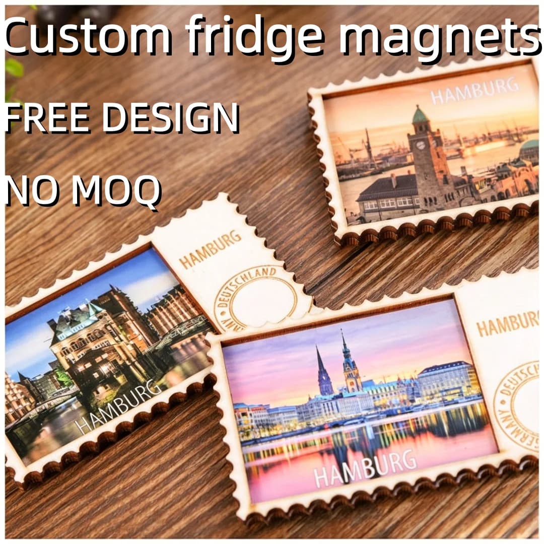 Custom Country Landscape Poland Souvenir Laser Engraved Double Layer 3d Epoxy Coated Wooden Fridge Magnet