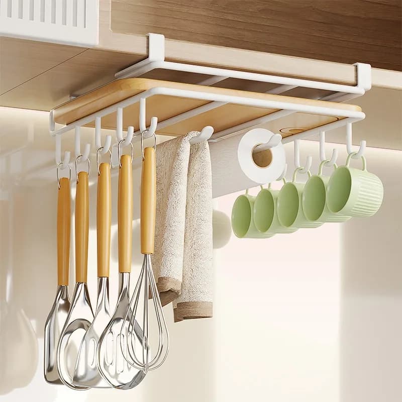 Kitchen Cabinet Storage Hanging Basket Under Cabinet Pot Lid Rack Multifunctional No Drilling Cutting Board Holder