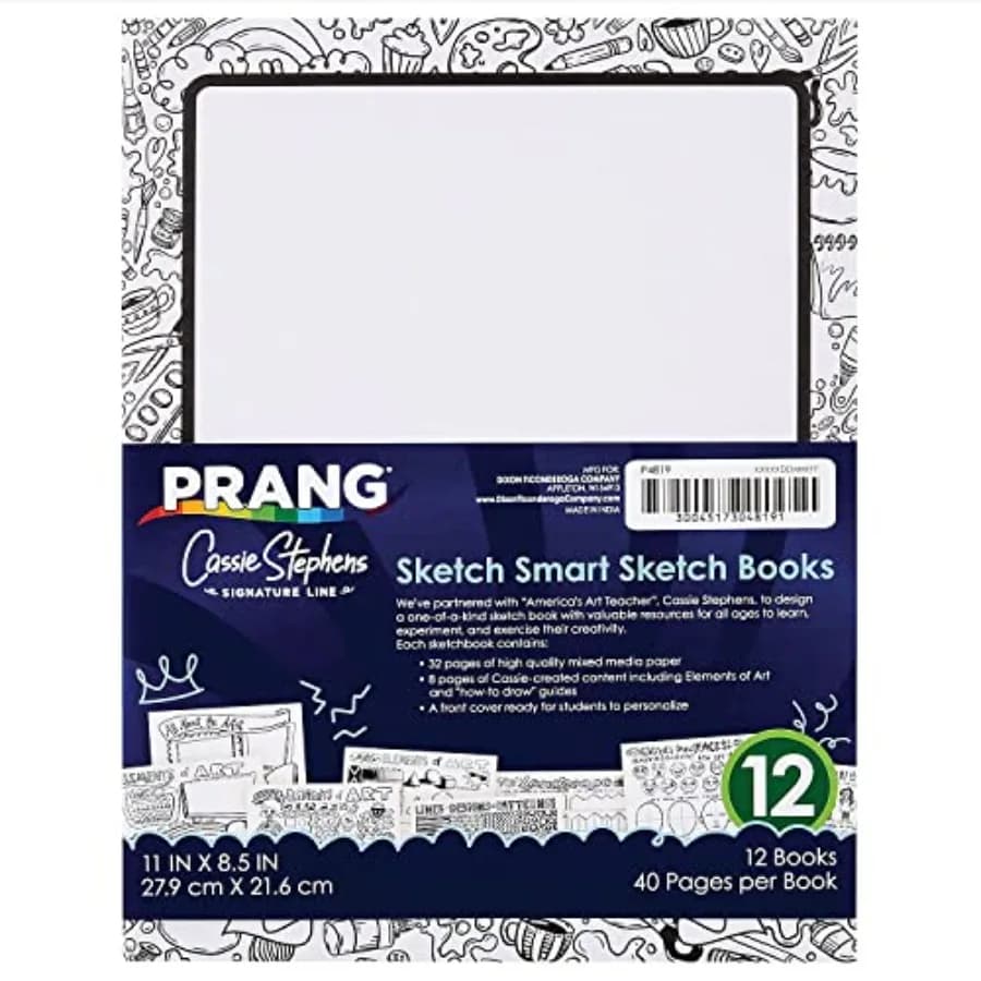 Prang Sketch Smart, 11-inch x 8.5-inch, Sketch Book, White, 40 Sheets/Book, 12/Pack PAC4819