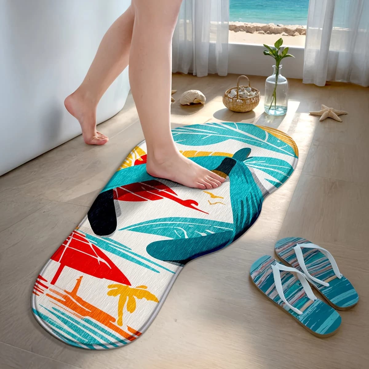 VIKAMA Tappeto stile mare Lavabile in lavatrice Tappetino da bagno a forma antiscivolo Bagno Doccia Decorazione della casa Tappeto