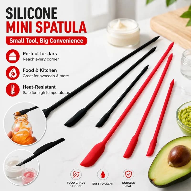 Spatola Mini in Silicone a Punta, Raschietto per Burro e Marmellata, Spatola Lunga per Barattoli Cosmetici e da Cucina, Resistente al Calore, Multiuso