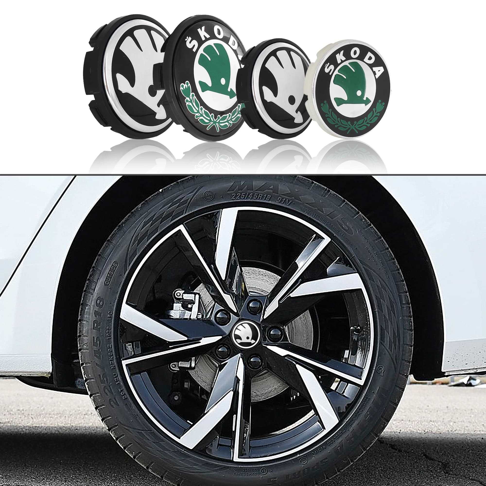 4 Pezzi Coprimozzo Decorativi per Auto, Accessori di Modifica Logo per Skoda Kodiaq Octavia Enyaq Kamiq Scala Rapid Superb Karoq